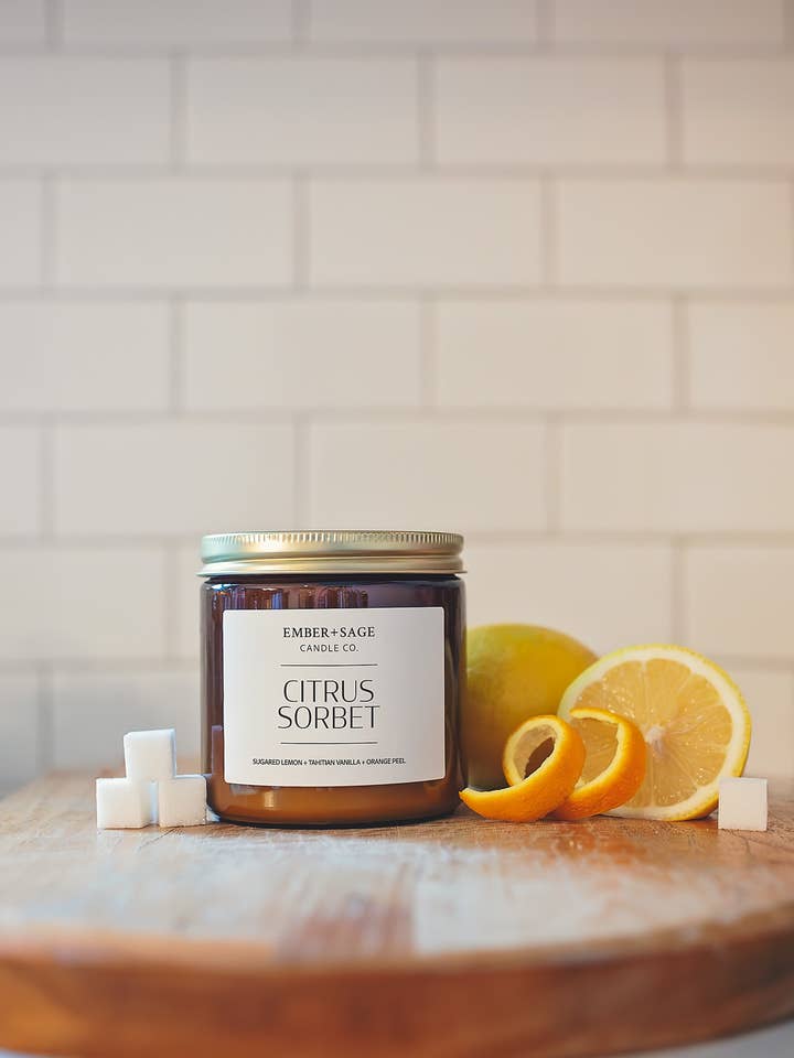 Citrus Sorbet Hand-Poured Soy Coconut Wax Candle for wholesale by Ember + Sage Candle Co
