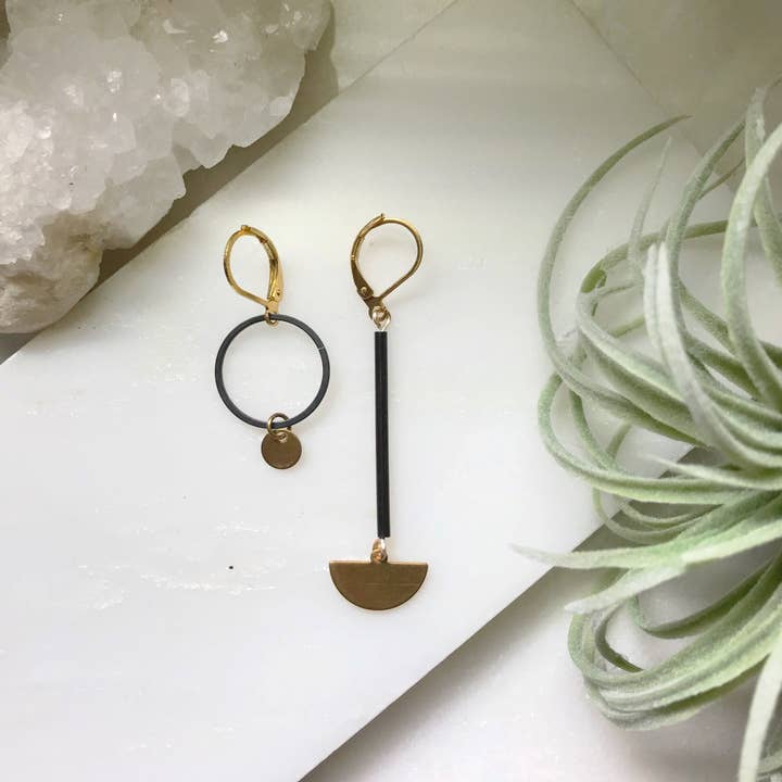 Melissa Jenkins Designs - Wholesale Dangle earrings - Small Mis-matched Asymmetrical Oxidized Earrings