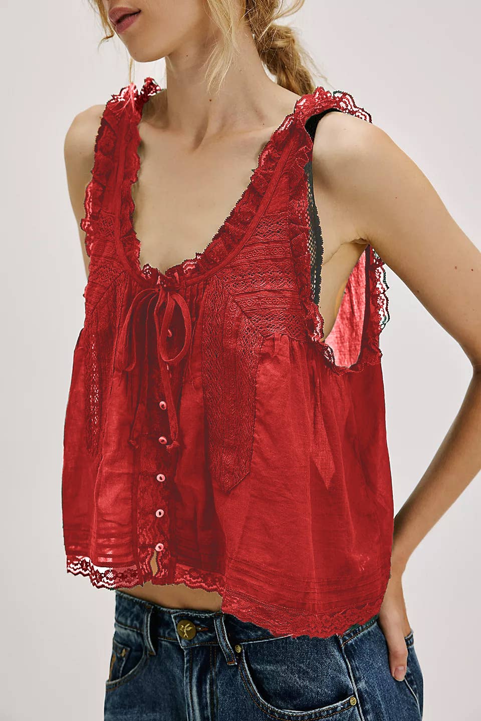 Rosa Clothing - Wholesale Tank Top - Women's - Y2K Sexy Lace Patchwork Buttons Camisole4
