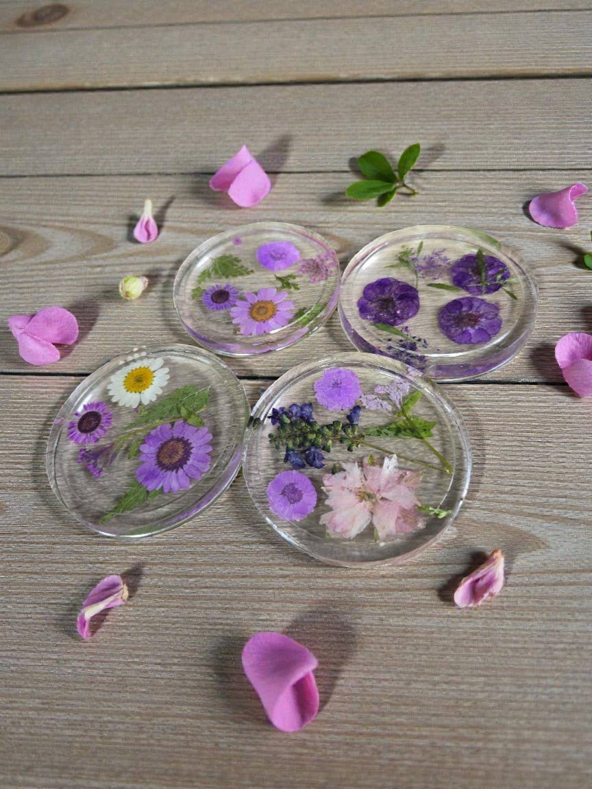 Ciao Bella Jewelry Inc – wholesale Underlägg – Pressade blomunderlägg med riktiga blommor, set om fyra9