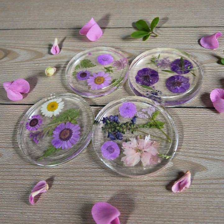 Ciao Bella Jewelry Inc – wholesale Underlägg – Pressade blomunderlägg med riktiga blommor, set om fyra9