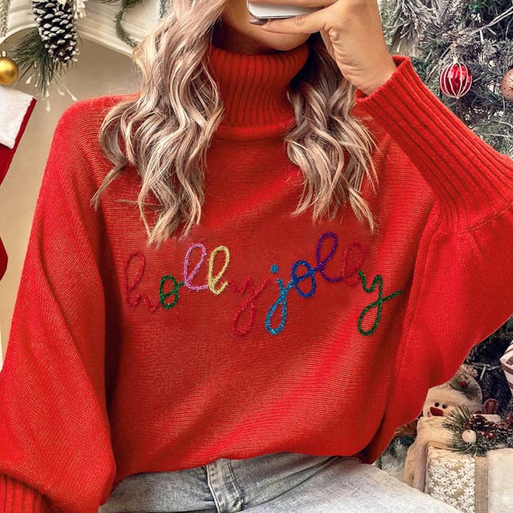 Fiery Red Christmas Holly Jolly Tinsel Graphic High Neck Sweater and other Purchase wholesale xmas tinsel. Free returns & net 60 terms on Faire trending on Faire.