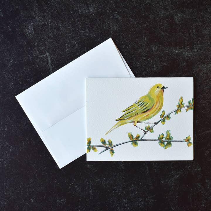 Yellow Warbler Akvarel lykønskningskort for engroshandel hos Hadley Richards Designs