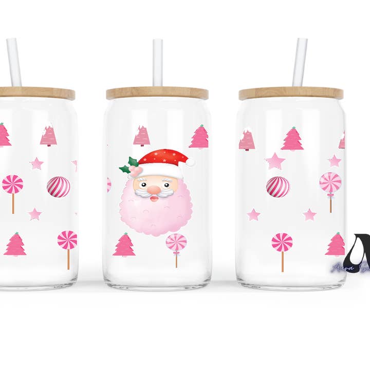 Pink Santa Glass Beer Cup for wholesale by Aura Simply Creates