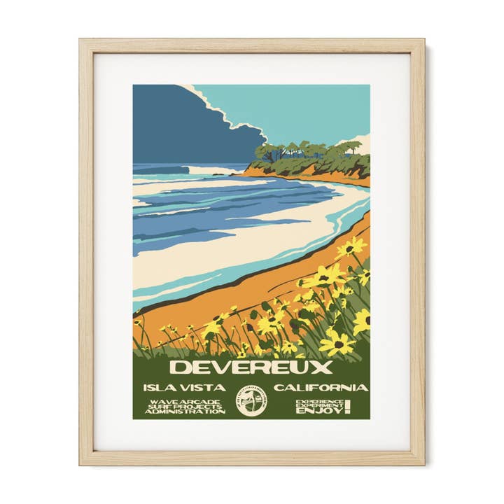 Devereux WPA Surf Poster | Vintage Isla Vista Art Print for wholesale by WAVE ARCADE