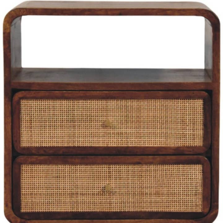 HomeRoots - Wholesale Bedroom Furniture - 22" Chestnut And Natural Solid Wood Cane Rattan Two Drawer Nightstand3