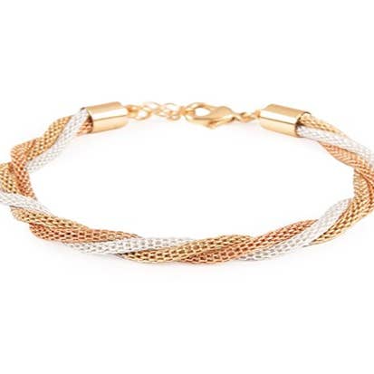 Pulsera trenzada de malla de 3 tonos con cierre de langosta para venta al por mayor de S&A Fashions