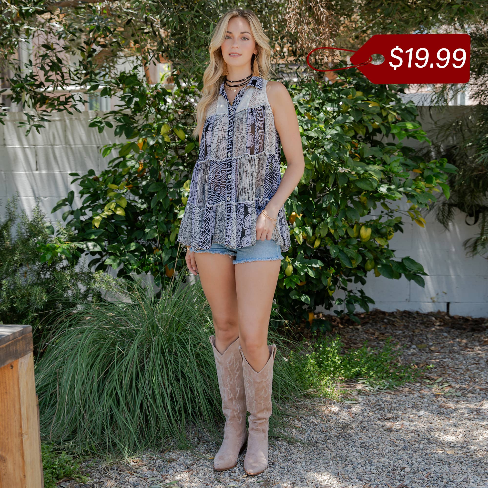 Young Threads - Wholesale Button Down Shirt - Women's - Boho Chic Nomad Patchwork Buttondown Top Sleevel (New Color)48