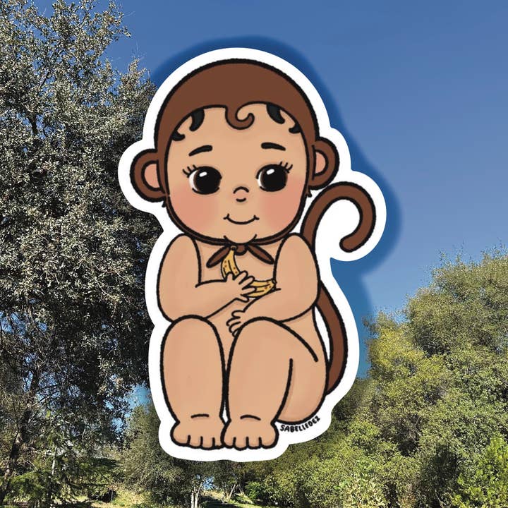 Monkey Kewpie | Weatherproof Sticker for wholesale by SabelleDez