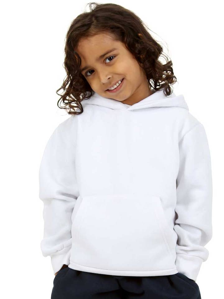 Felpa con cappuccio bianca a tinta unita Trendy Toggs per bambini per la vendita all'ingrosso da parte di Trendy Toggs