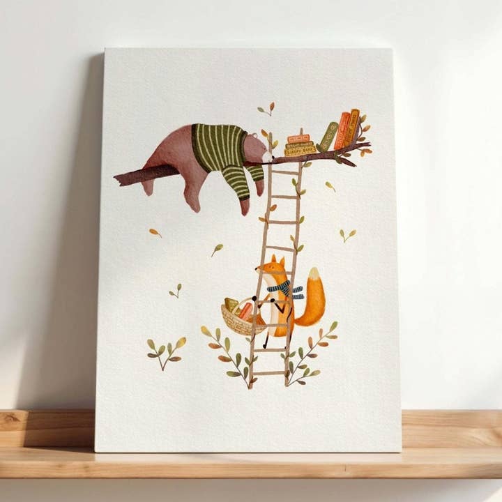 Whimsical Woodland Bear Canvas Art for Childrens Room for wholesale by Urchin Bay
