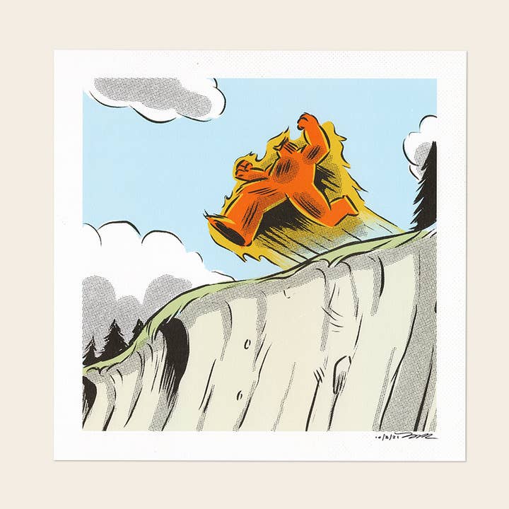 Burny Wild's Fumara Jumping Off A Cliff Signed Comic Panel for wholesale by Burny Wilds