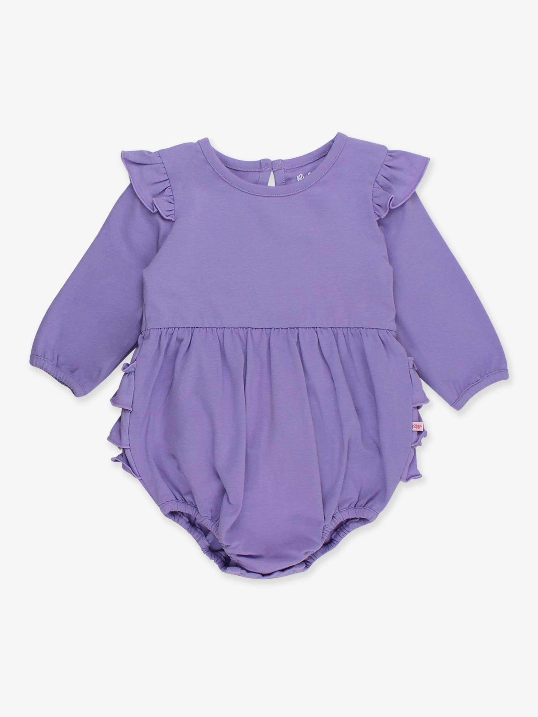 Baby Girls Wisteria Purple Knit Long Sleeve Flutter Bubble Romper for wholesale on Faire5