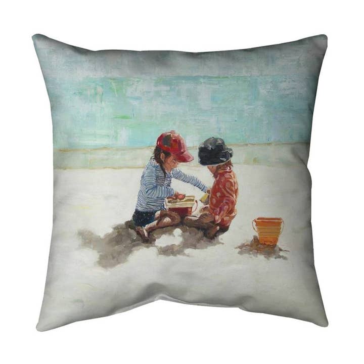 Meninas na praia | Capa de travesseiro interna 40,6 x 40,6 cm por atacado de BEGIN HOME DECOR