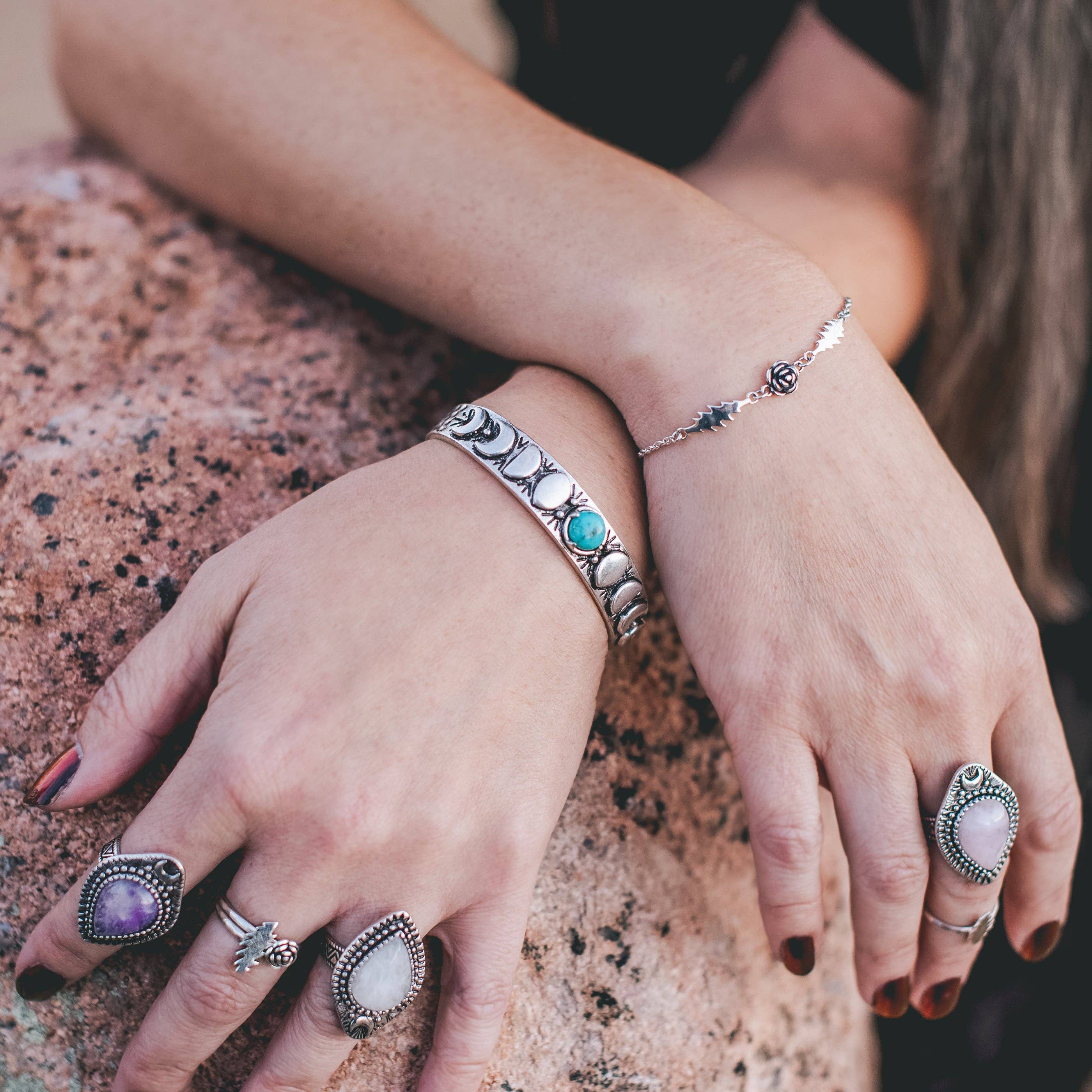 Hiouchi Jewels | Rose & Bolt Grateful Dead Jewelry - Wholesale Cuff Bracelet - Moon Phases Cuff Bracelet | Turquoise12