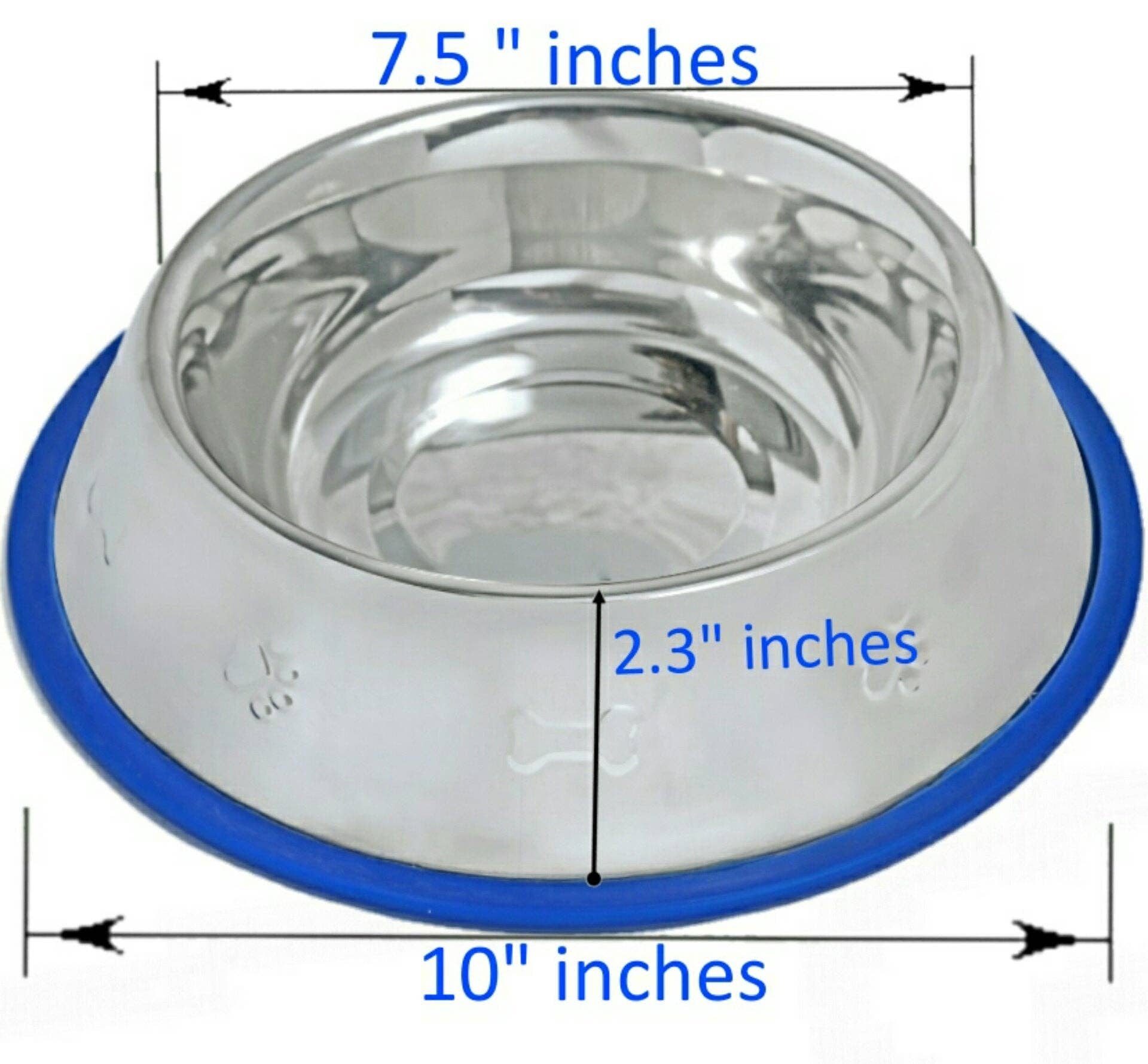 Mr. Peanut's - Wholesale Pet Bowl - Cat/Dog - Set of 2 Etched Stainless Steel Dog Bowls with Blue Silicone Base2