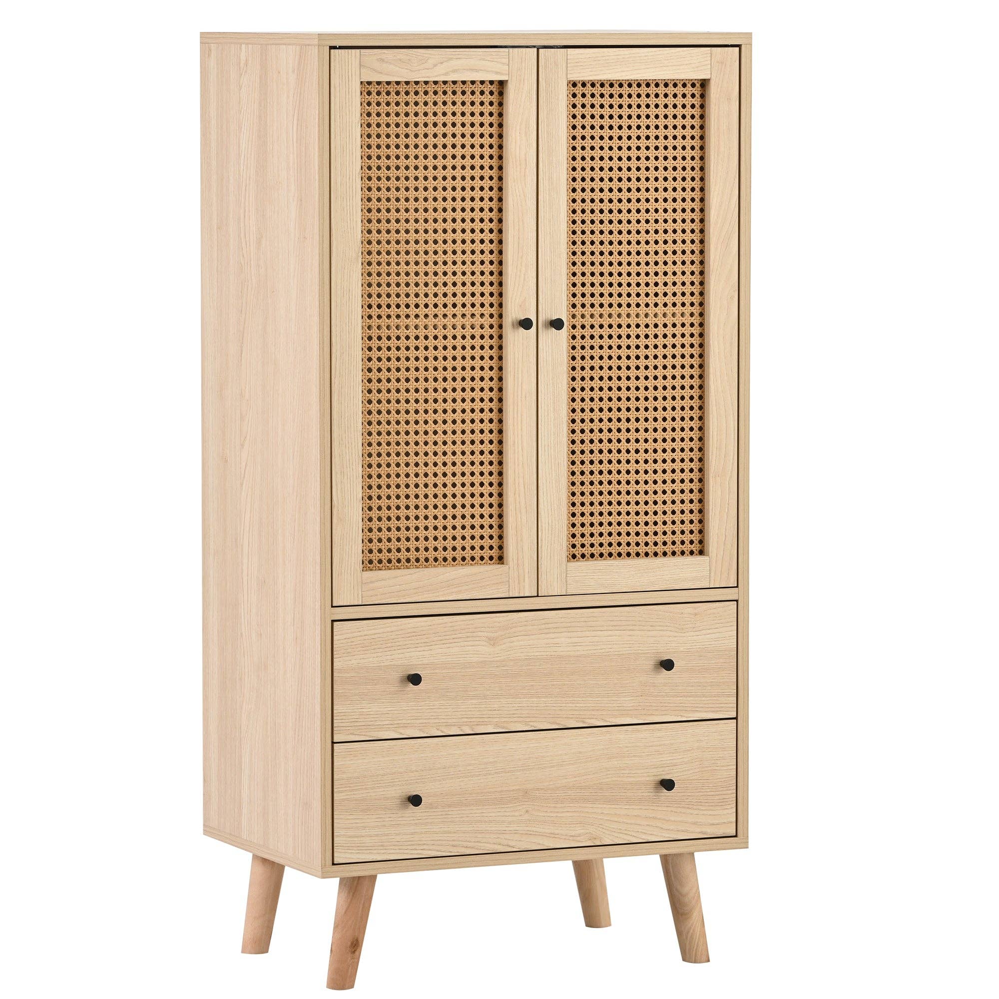 Urban Meuble - Wholesale Cabinet - Wood-effect sideboard with rattan doors and 2 drawers, solid wood legs FENMUCK0