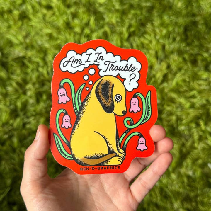 DOG TROUBLE STICKER for wholesale by Ren-O-Graphics