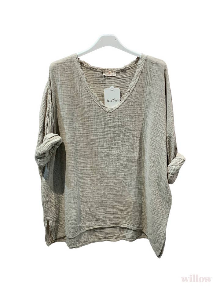 MOONSUN - Wholesale Blouse - Women's - #80686 oversized cotton-gauze top