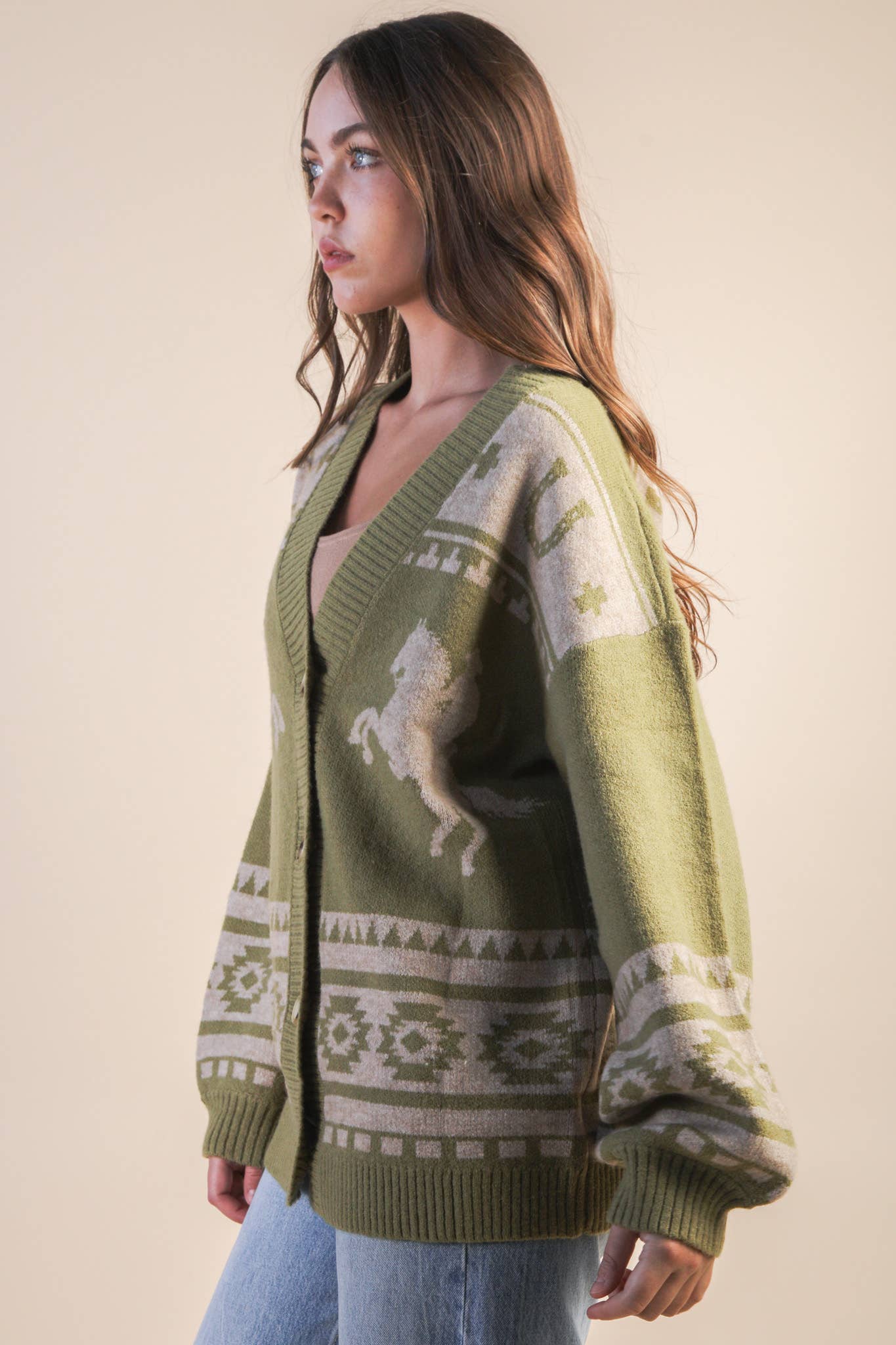 VERY J – wholesale Kofta - Dam – 12W3423N-Oversized västerninspirerad stickad kofttröja med grafiskt motiv20