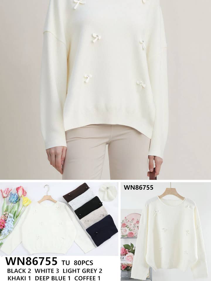 PULL BASIQUE EN MAILLE AVEC DÉTAILS NŒUD pour la vente par SWEET MAGIC MODA Y COMPLEMENTOS