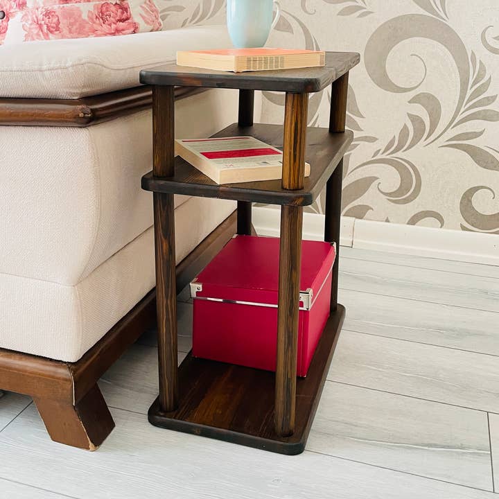 3-Tier Natural Wood Slim Side Table, Tall Narrow End Table for wholesale by CosyDecorArt
