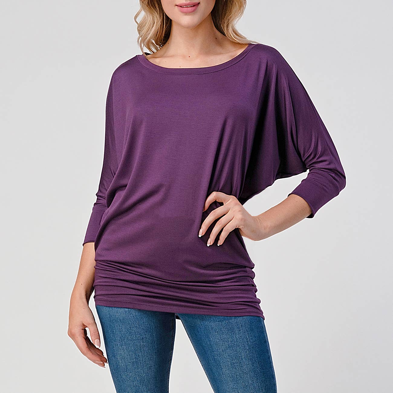 Heimious - Wholesale Knit Top - Women's - 3/4 Dolman Sleeve Round neck Modal Jersey  Top, 250331