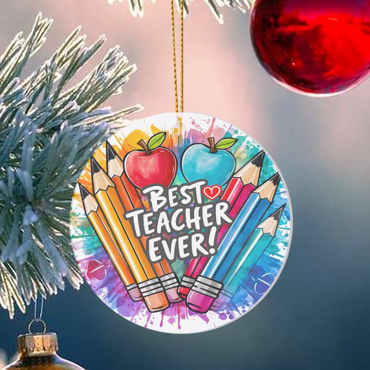 Melhor Professor de Sempre Ornamento de Natal em Cerâmica 2,75 pol por atacado de Uniquely Designed By Rebecca