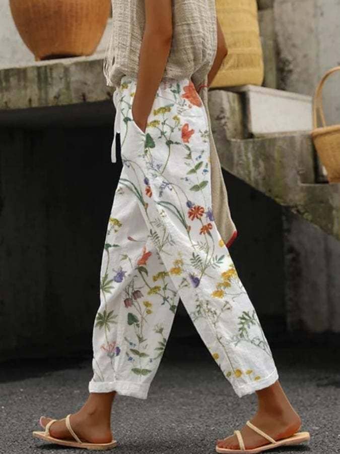 Chicto – wholesale Pants – Women's – Comfort Loose Printed Trousers