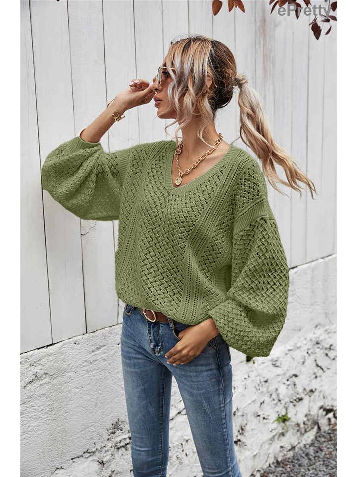 ePretty - Venta al por mayor Jersey de punto - Mujer - Suéter holgado con cuello en V de punto abierto SZ53-SW60192