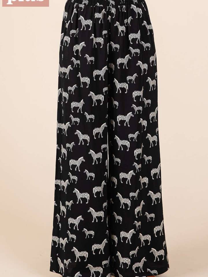 PLUS ZEBRA PRINT ELASTIC WAIST WIDE LEG PANTS for wholesale by mittoshop