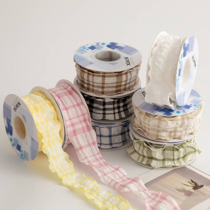 ACCITY - Wholesale Ribbon - Gift Wrapping - COLORFUL PUFF PLAID RIBBON FISHTAIL YARN RIBBON_CWMM57778