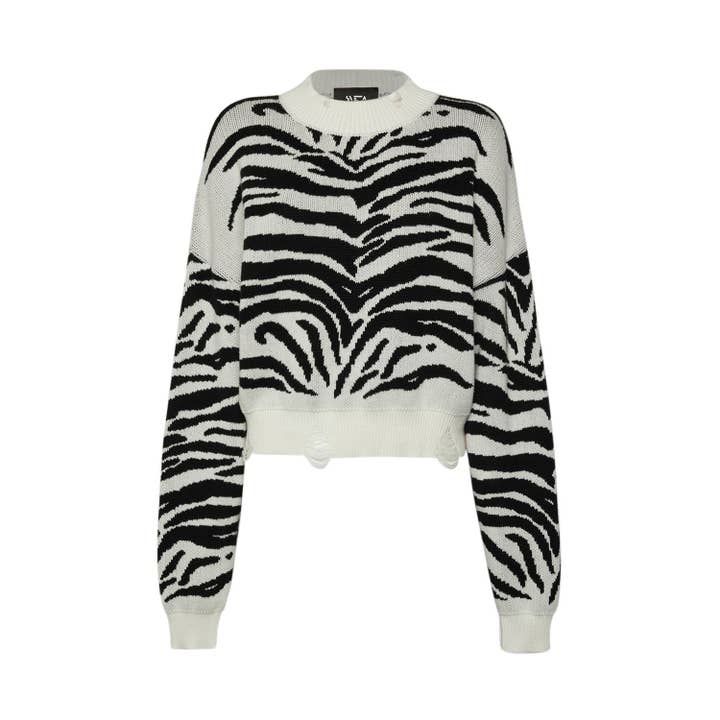 Pull court tigre blanc/noir Courtney pour la vente par Sveta Milano