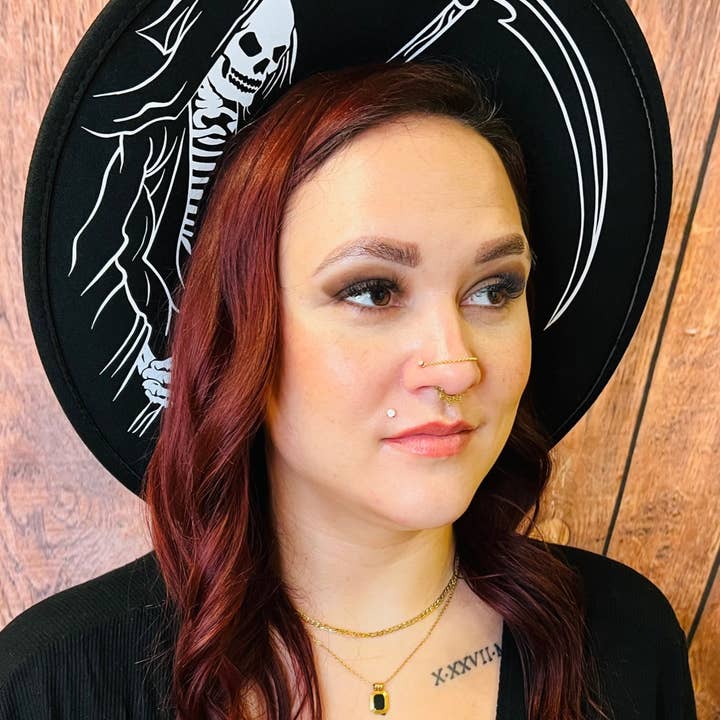 Witchwood Bags - Wholesale Fedora - Women's - Vegan Felt Wide Brim Hat - XL Brim - "Grim Reaper"