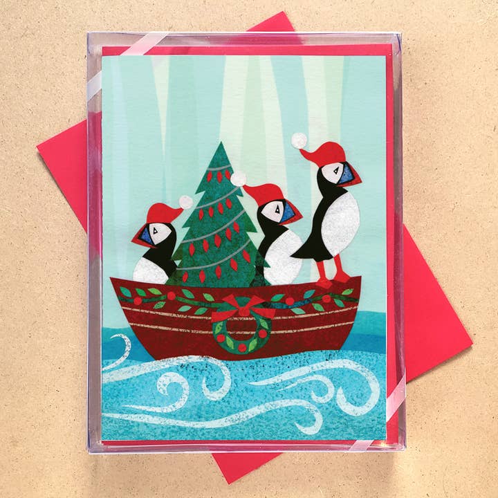 Puffins Boat Boxed Holiday Cards for wholesale by Allport Editions