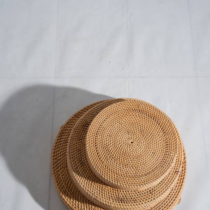Office Objets - Wholesale Basket - Set of three handcrafted Indonesian wicker baskets in natural rattan (caramel)126