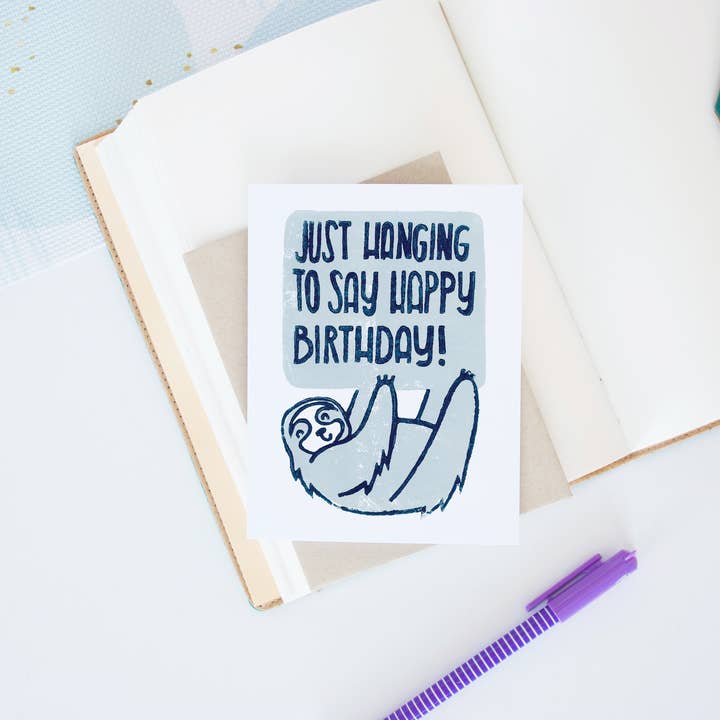 Hop & Flop - Wholesale Birthday Card - Just Hanging to Say Happy Birthday Card (Sloth)