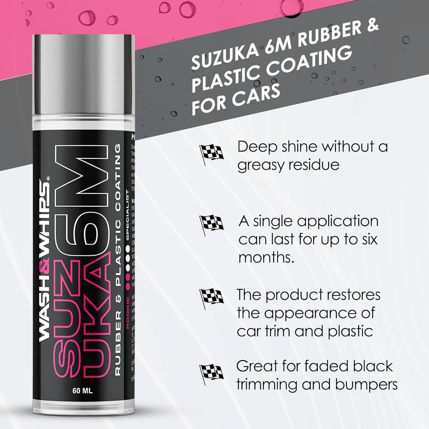 Wash & Whips - Wholesale  - WASH&WHIPS Suzuka 6M Rubber & Plastic Coating for Cars, Restores and Brings Back Black - Concentrated Formula Non-Greasy, 60ml3