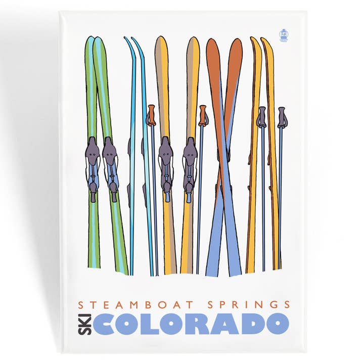 MAGNET Steamboat Springs, Skis in Snow for wholesale by Lantern Press