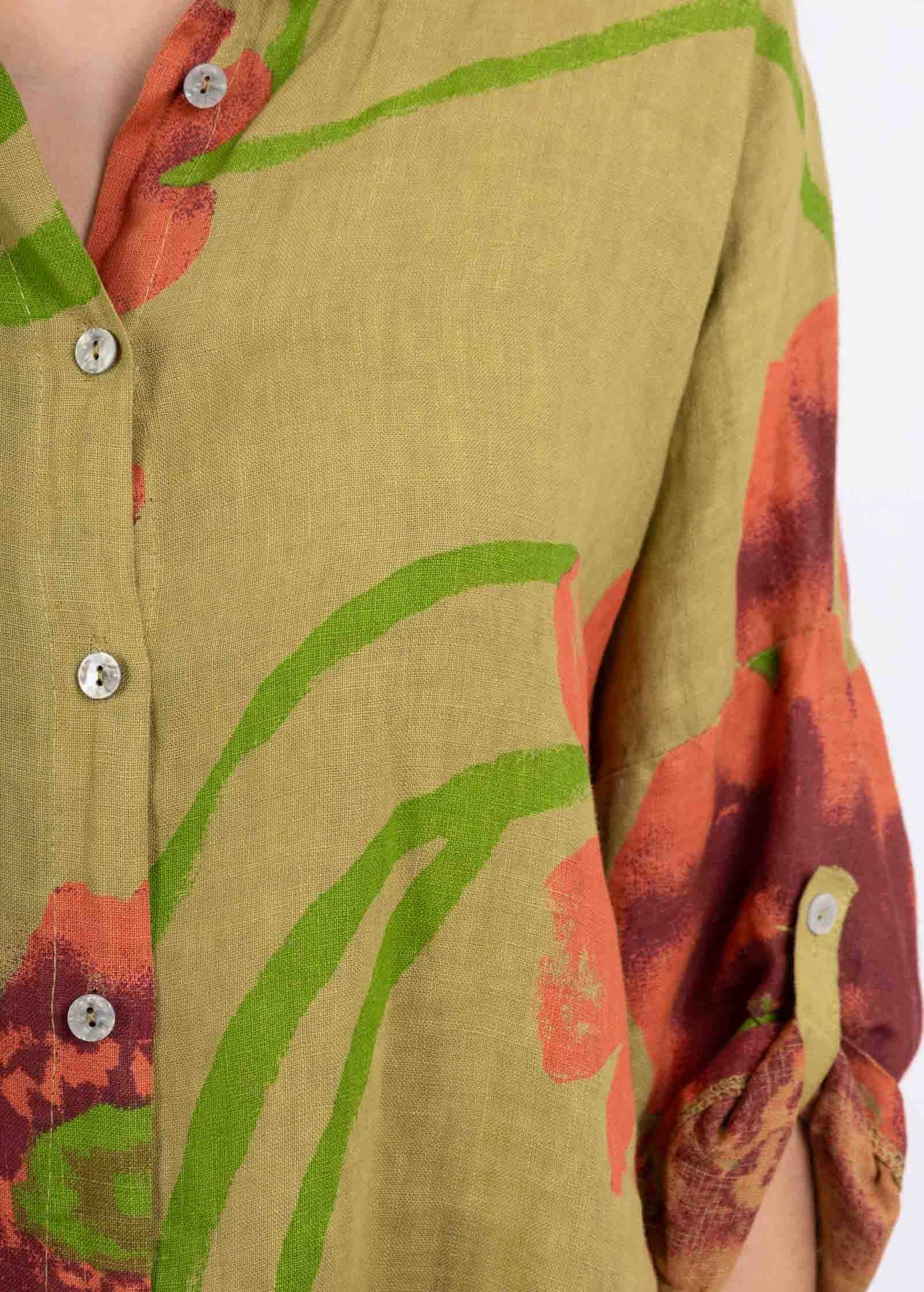 LINEN & COTTON HOUSE – wholesale Tröja med knappar – Dam – Tunika 09002 i 100 % lin, Fiore-mönster8