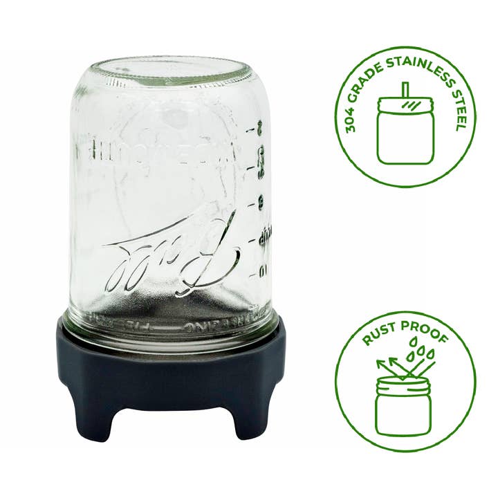 Mason Jar Lifestyle - Wholesale Food Storage Container - Rust Proof Sprouting Lid with Built-In Stand for Wide Mouth