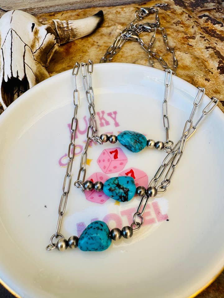 Genuine Turquoise Choker/Navajo Pearl Choker/Small Choker for wholesale by Wild Hancock Creations