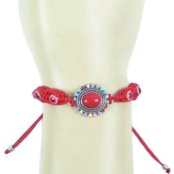 Cap Zone - Wholesale Beaded Bracelet - Concho Gem Evil Eye Pendant Beaded Braided String Bracelet1