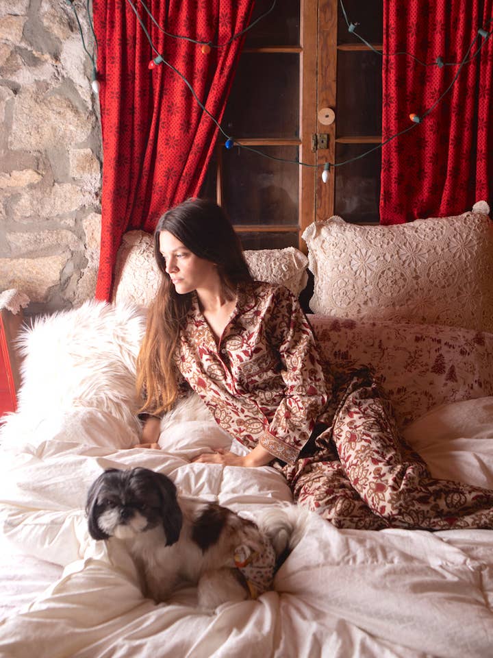 Naturally Dyed Women's Block Printed Pajamas- 3 Piece Set for wholesale by The Fox and The Mermaid