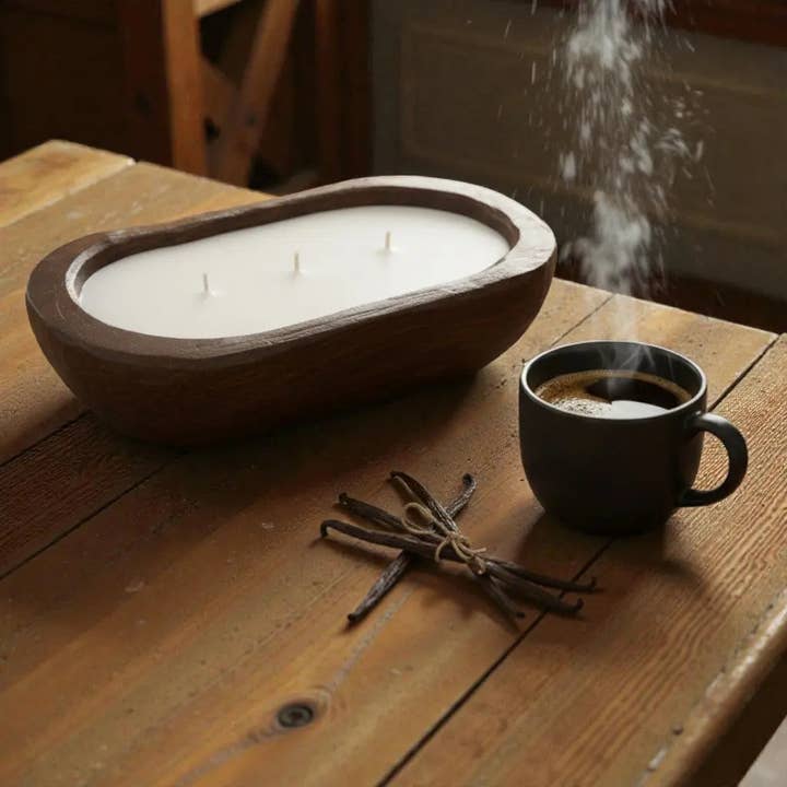 Varm Vaniljljus i Handkarvad Skål | Ekologiskt Sojaljus för wholesale av LUXXE Candles