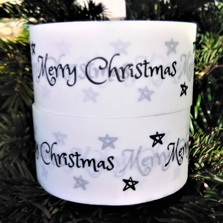 Merry Christmas on white recyclable paper tape for wholesale by Cards and gift wrap