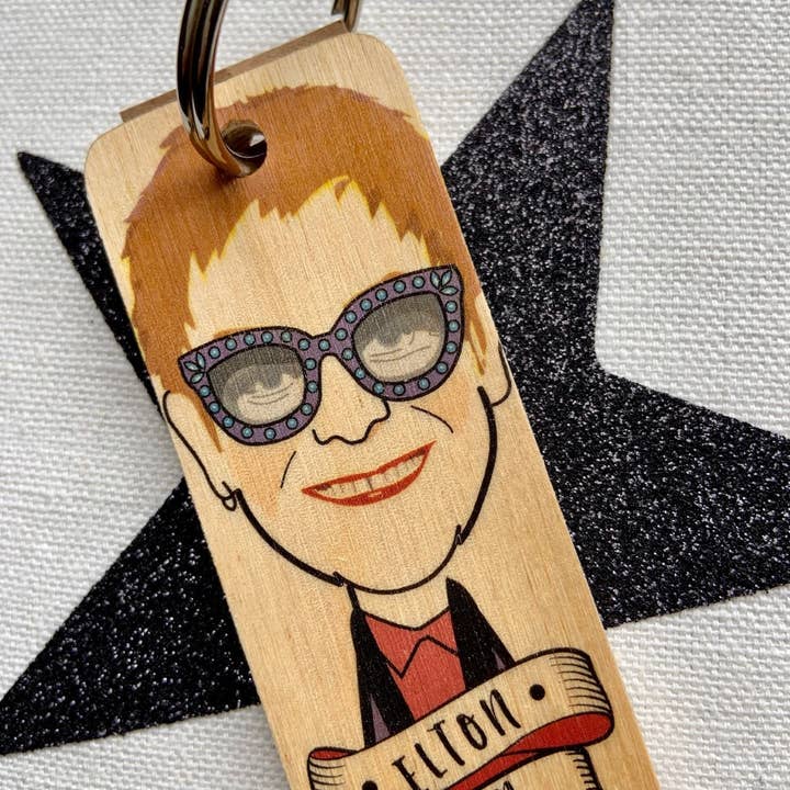 Wotmalike - Wholesale Keychain - Unisex - Elton John Character Wooden Keyring1