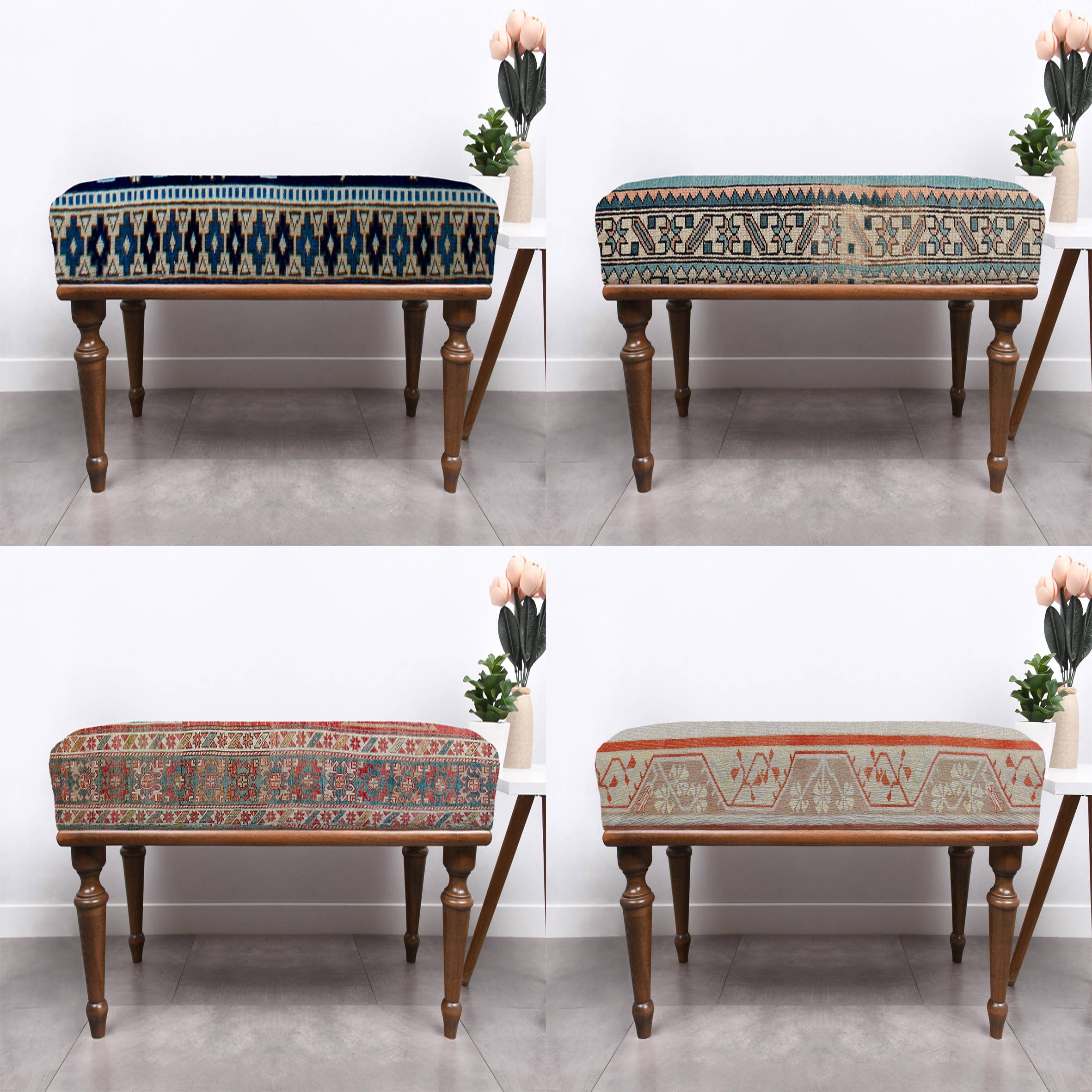 The Loom Wholesale – wholesale Bench – Traditional Turkish Rug Bench With Solid Wood Legs9