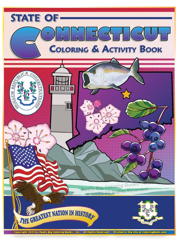 Livre de coloriage de l'État du Connecticut 8,5 x 11 pour la vente par Really Big Coloring Books | ColoringBook.com