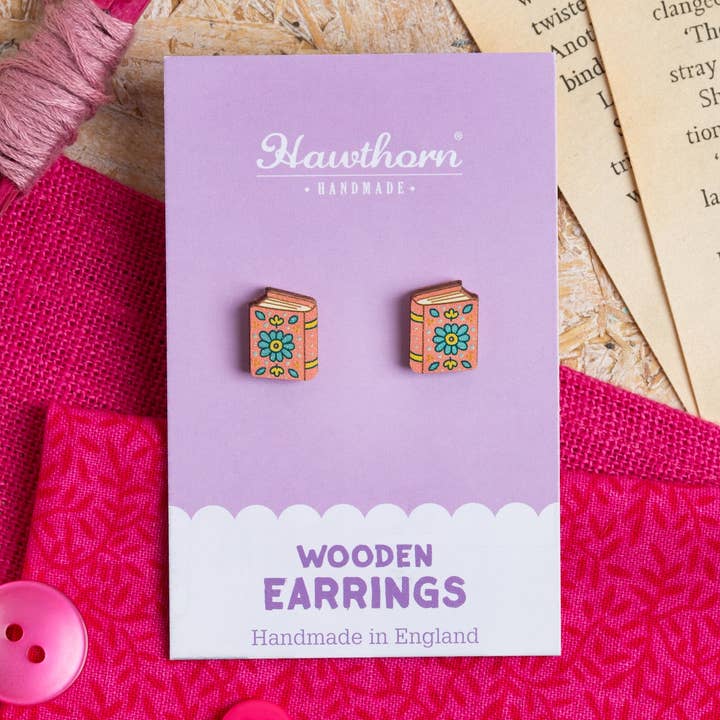 Book Wooden Earrings - Book Lover Jewellery for wholesale by Hawthorn Handmade (US Duties Paid)
